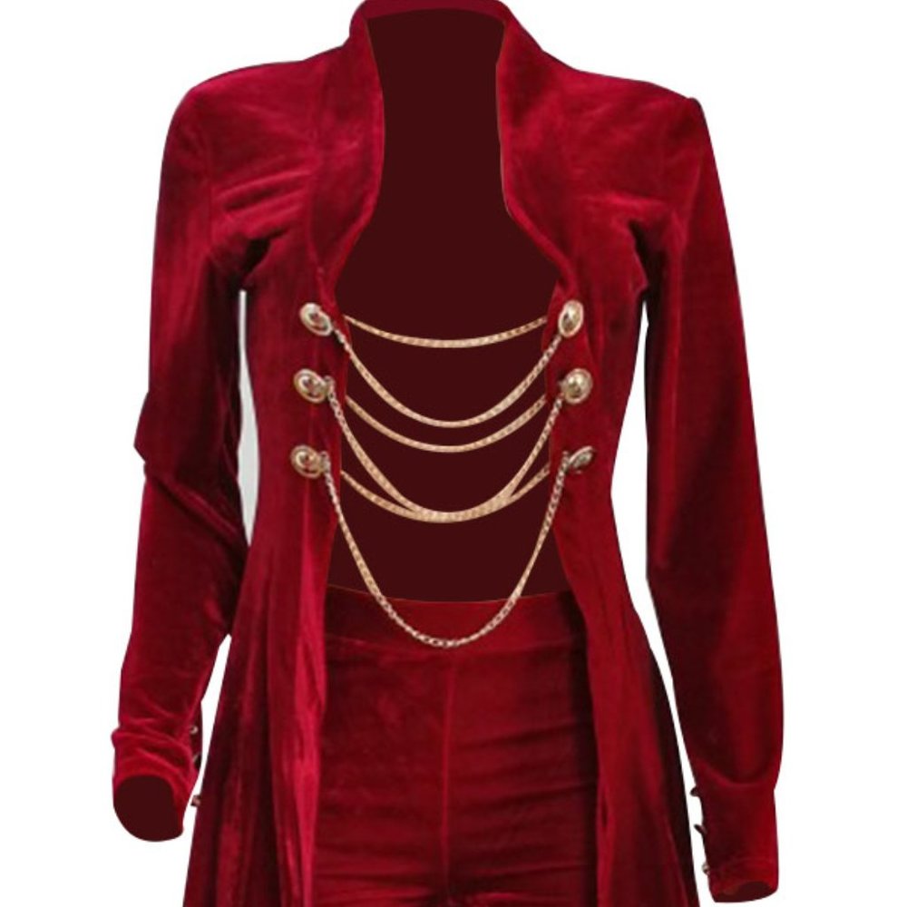 New Collar Chains Red Velvet  Two Piece Short Set